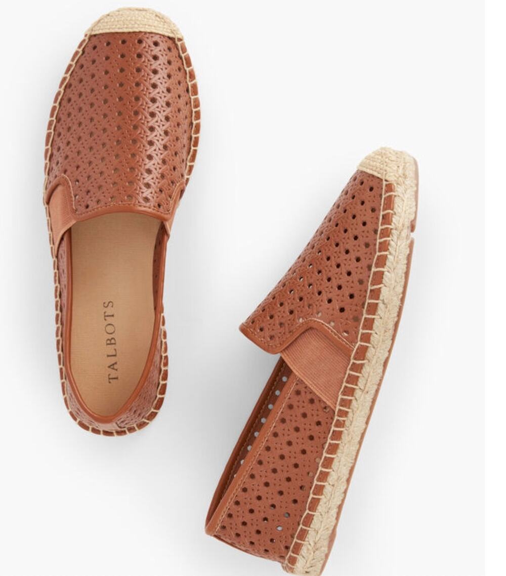 Talbots womens 6.5 tan Leather Izzy Nappa Espadrilles slip on casual loafers NEW